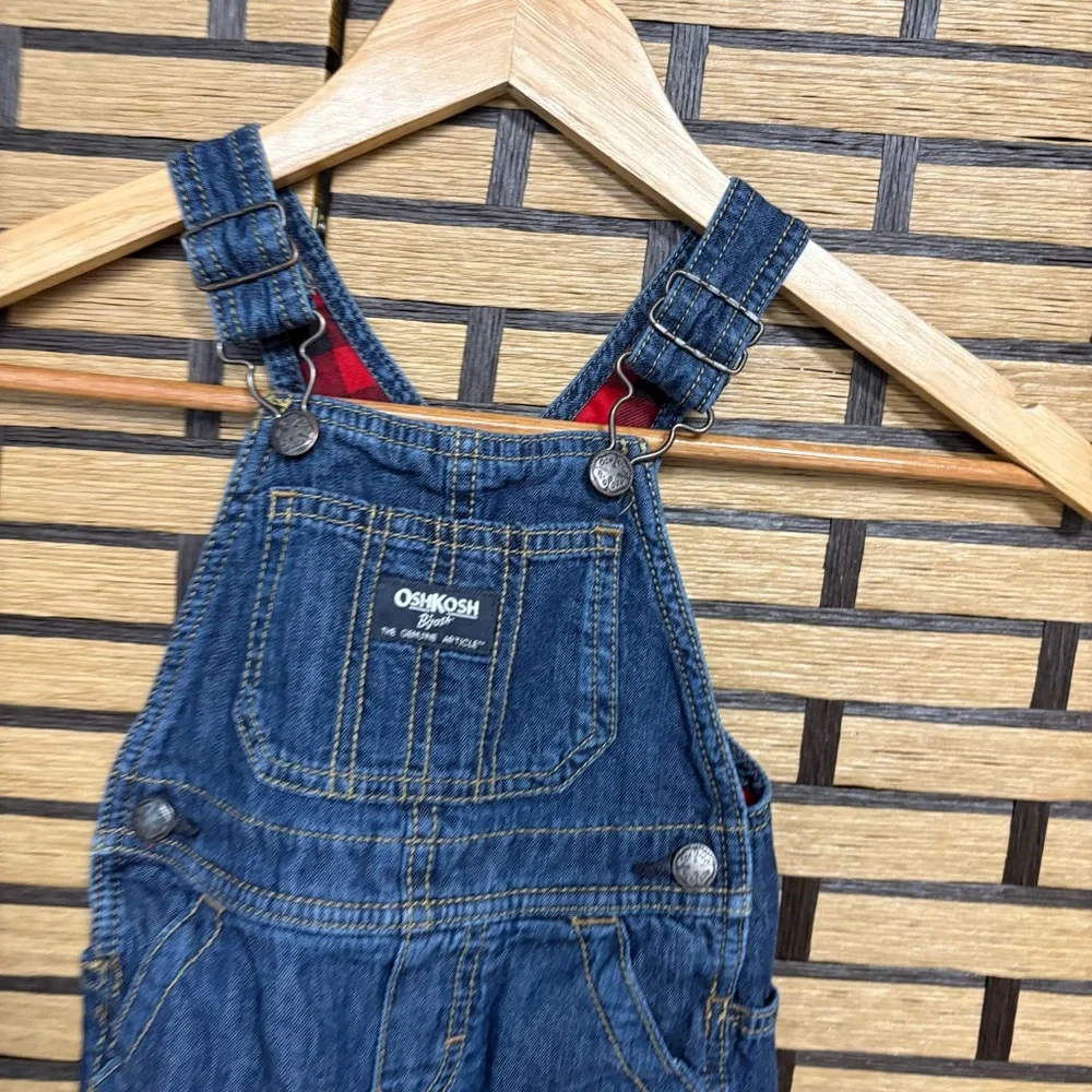 Osh Kosh Denim Plaid Lined Overalls Size‎ 18 Months